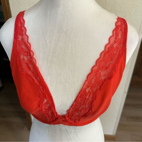 Soma Essentials RED 36D Plunge Unlined Bra with Lace Trim - Picture 6 of 8